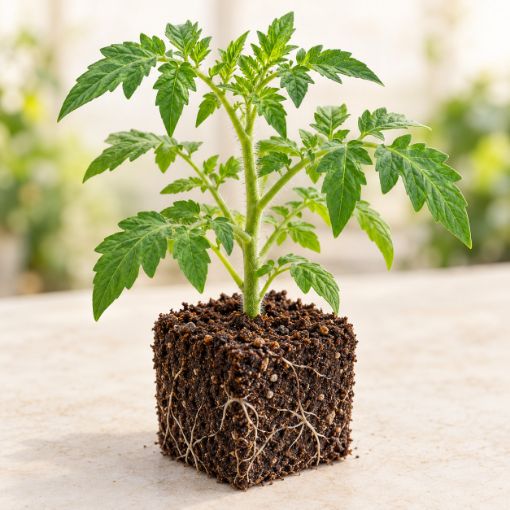 Răsad de roșii Cristal F1 în cub nutritiv 7 × 7 cm — imagine ilustrativă