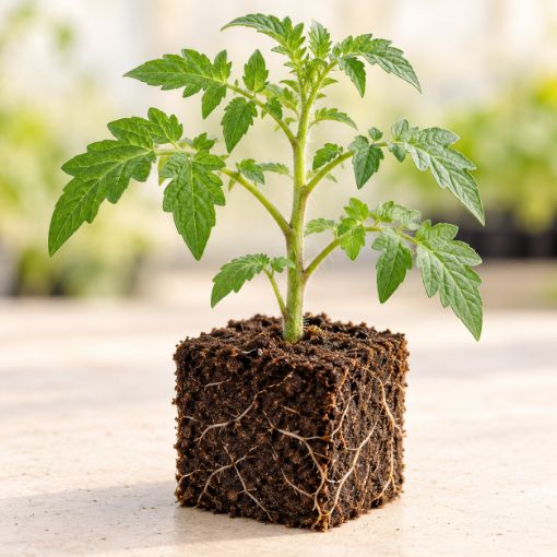Răsad de roșii Inimă de Bou roz în cub nutritiv 7 × 7 cm — imagine ilustrativă