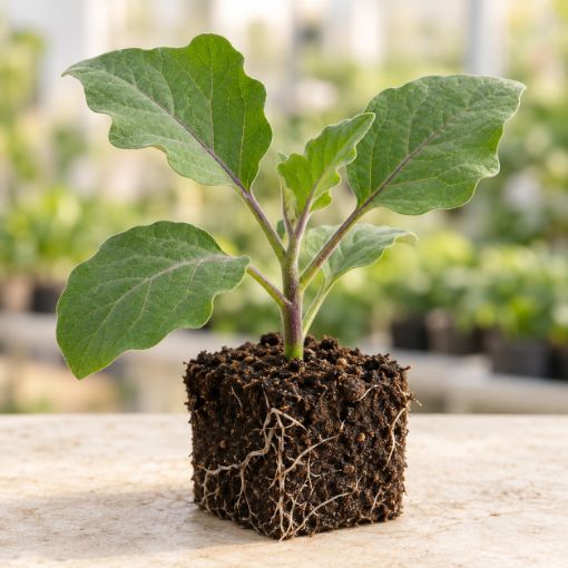 Răsad de vinete Aragon F1 în cub nutritiv 7 × 7 cm — imagine ilustrativă